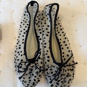 Zara White Mesh Ballet Flats with Black Polka Dots